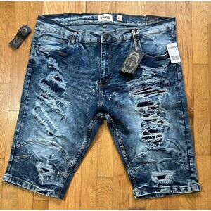 New FWRD Men’s Denim Shorts Distressed Acid Wash Size 42 Grunge Biker